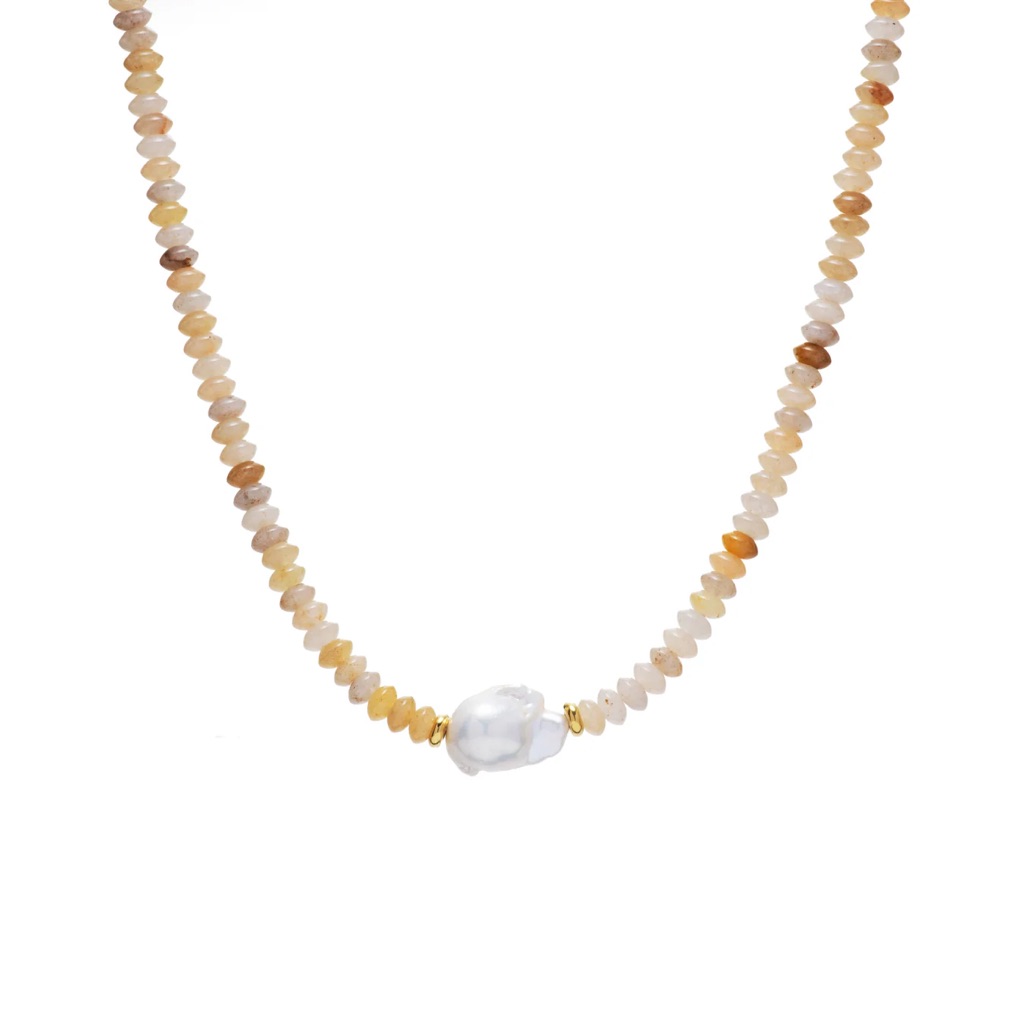 Topaz Beaded Baroque Pearl Necklace 58$